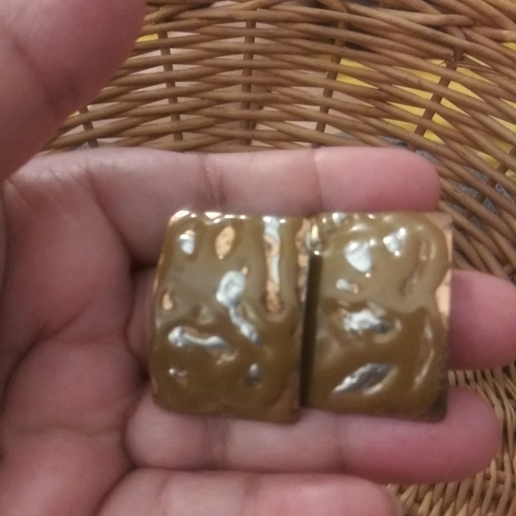 Vintage Cooper Earrings Brown Silver Bohemian Boho Abstract Art to Wear 1 7/8" - Picture 1 of 3